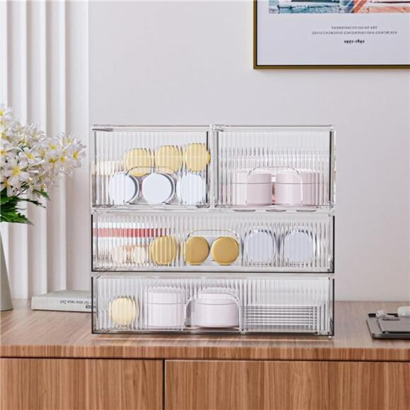 Acrylic Stackable Storage Drawers Clear Organizer for Makeup Bathroom Pantry - Picture 4 of 7